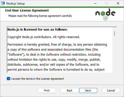 Node.js 라이센스 동의
